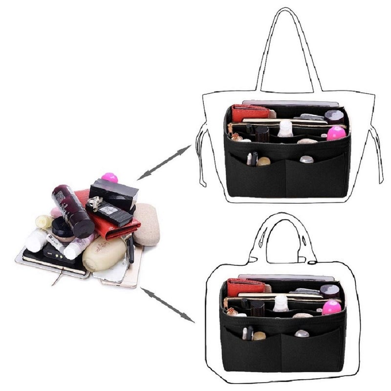 ZTUJO Purse Organizer Insert, Felt Bag Organizer with Metal Zipper, Handbag & Tote Shaper, For Speedy Neverfull Tote, 7 Sizes(Slender Medium, Black) - Image 4